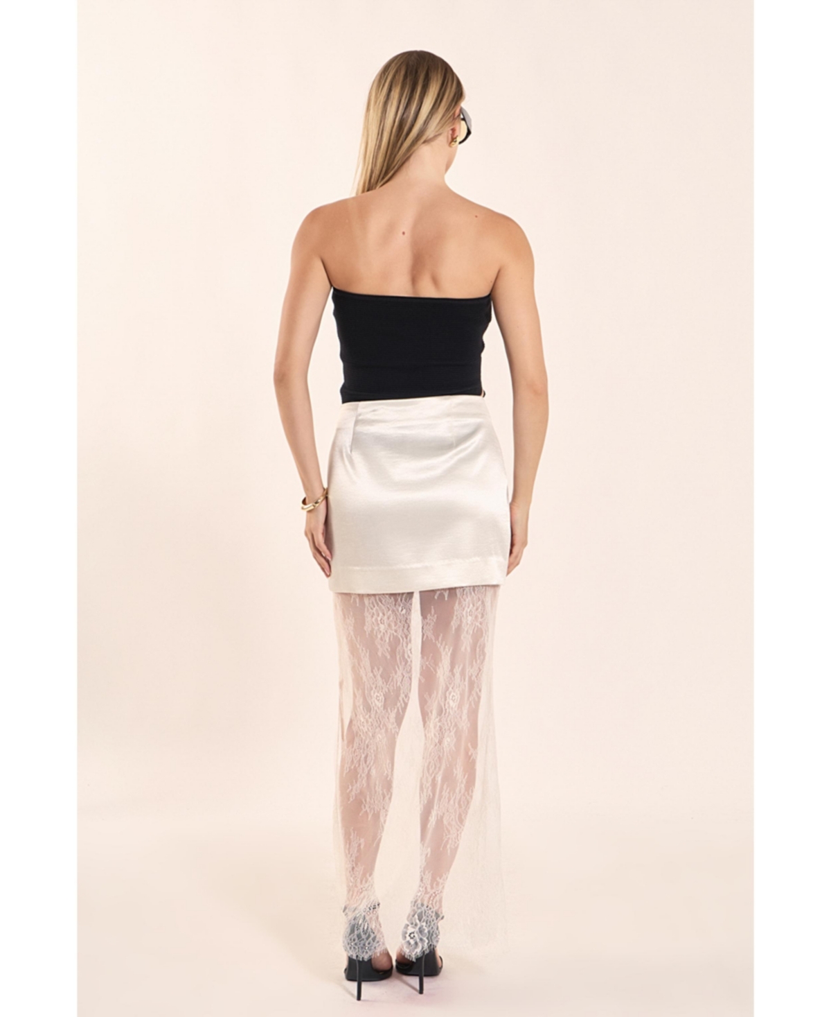 endless rose Women's Satin Velvet Maxi Lace Skirt