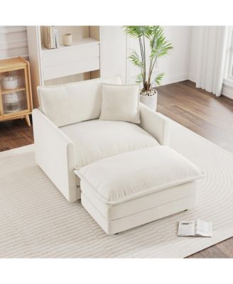 Modern Accent Chair with Ottoman, Living Room Club Chair Chenille Upholstered Armchair , Reading Chair for Bedroom, Blue Chenille