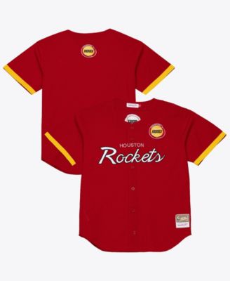 Men's Red Houston Rockets Hardwood Classics Head Coach Mesh Full-Button Fashion Jersey