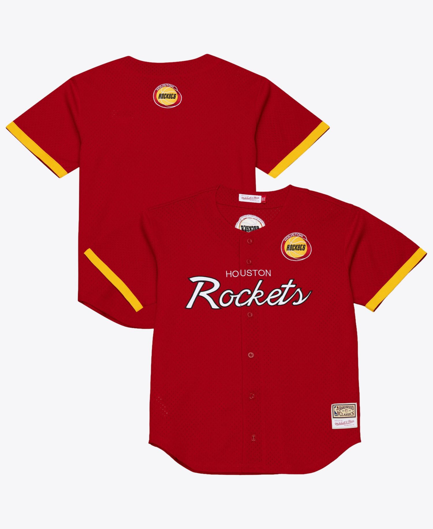 Men's Red Houston Rockets Hardwood Classics Head Coach Mesh Full-Button Fashion Jersey
