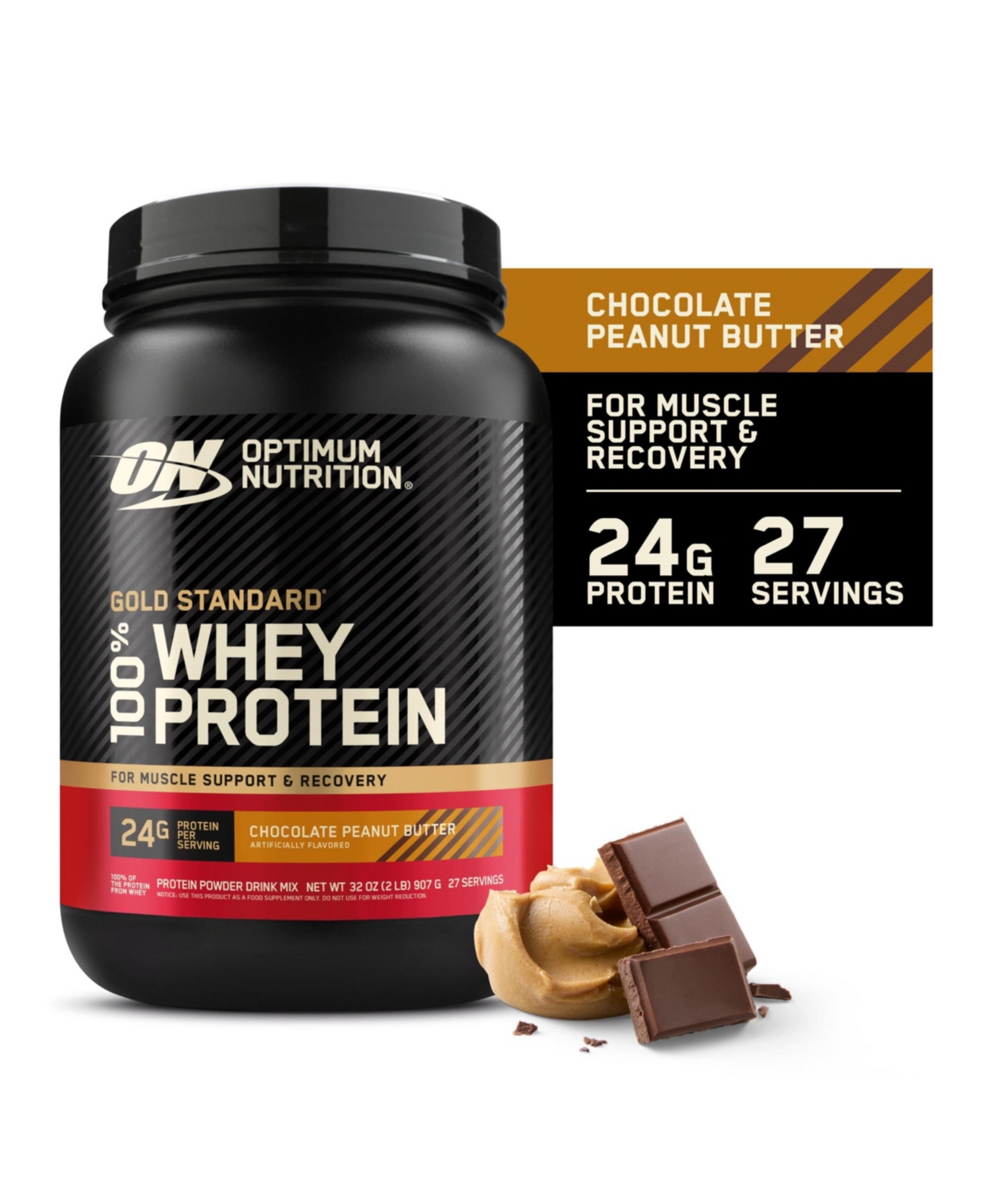 Optimum Nutrition Gold Standard 100% Whey Protein Powder, Chocolate Peanut Butter, 2 Pound (Packaging May Vary)