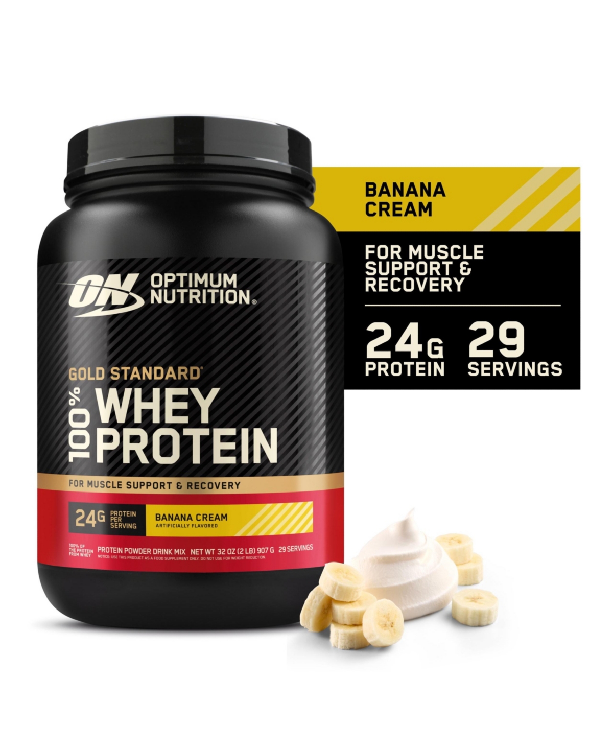 Optimum Nutrition Gold Standard 100% Whey Protein Powder, Banana Cream, 2 Pound (Packaging May Vary)