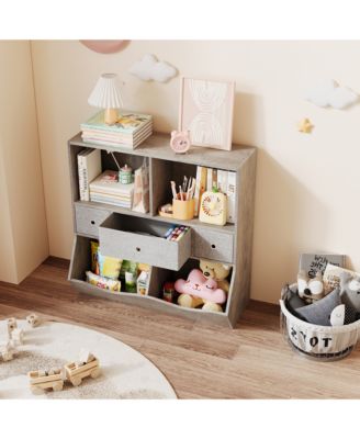3-Tier Toy Storage Organizer with Engineered Wood Frame, Fabric Drawers Kids Bookshelf for Bedroom Playroom Nursery