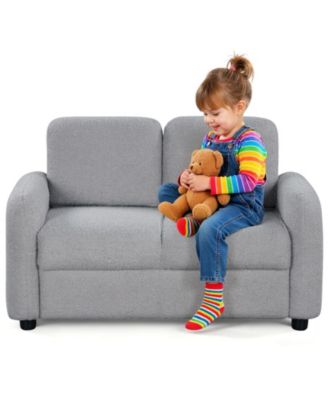 2-Seat Kids Sofa with Plush Teddy Fleece and Wooden Support Frame