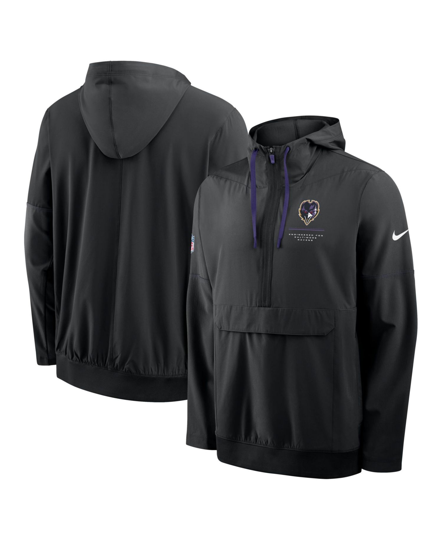 Men's Black Baltimore Ravens Sideline Anorak Half-Zip Hooded Jacket