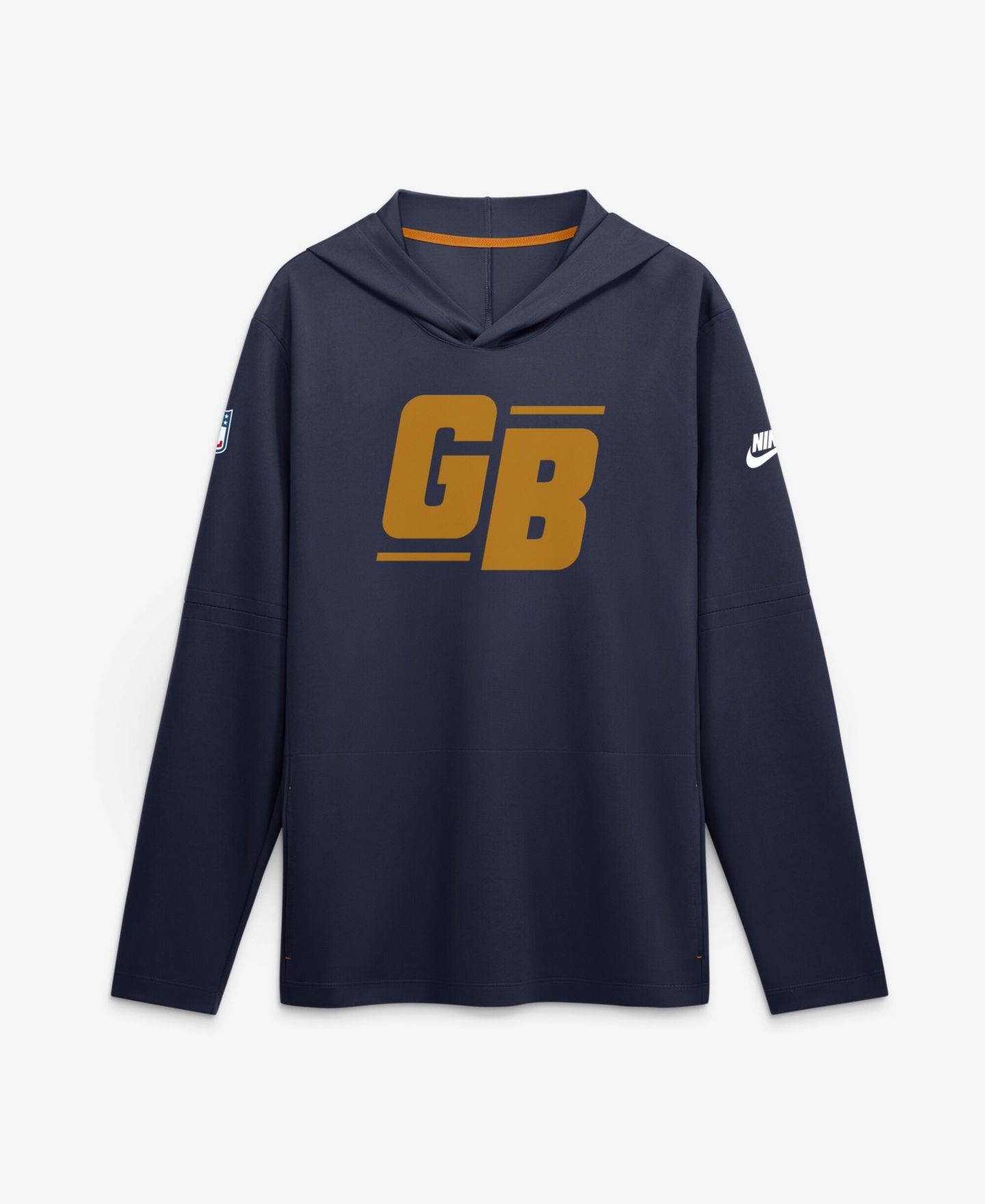 Мужская футболка Nike Navy Green Bay Packers Sideline Dri-FIT Long Sleeve Hooded — фото 1