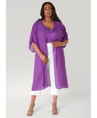 Plus Size Open Front Crepe Kimono