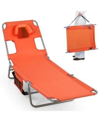 Folding Beach Lounge Chair with 5-Level Adjustable Backrest and Face Hole