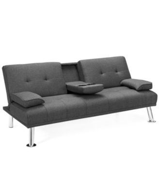 Convertible Folding Futon Sofa Bed with Cup Holder Console