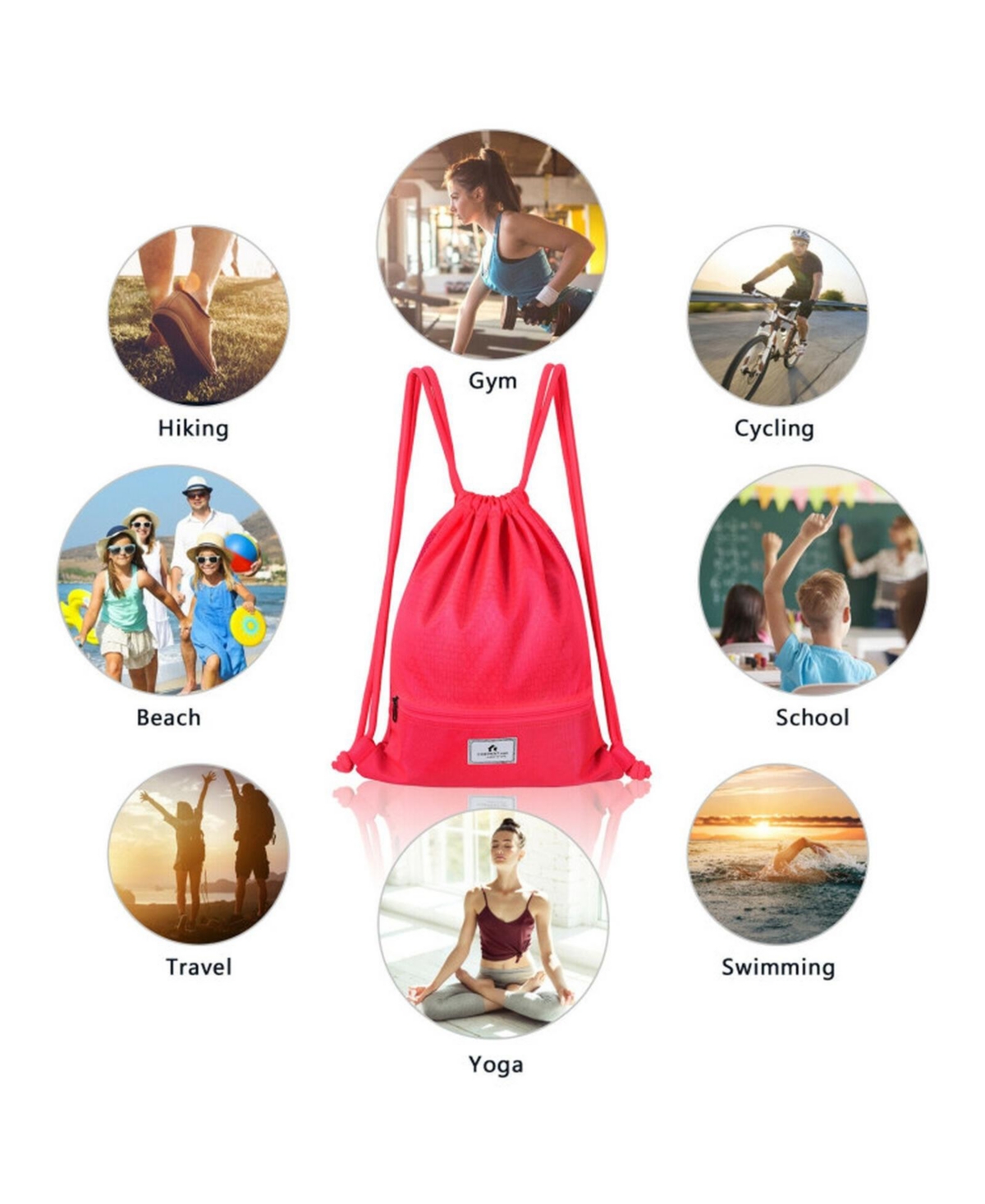 Gouun Foldable Drawstring Sports Backpack with Zippered Pockets