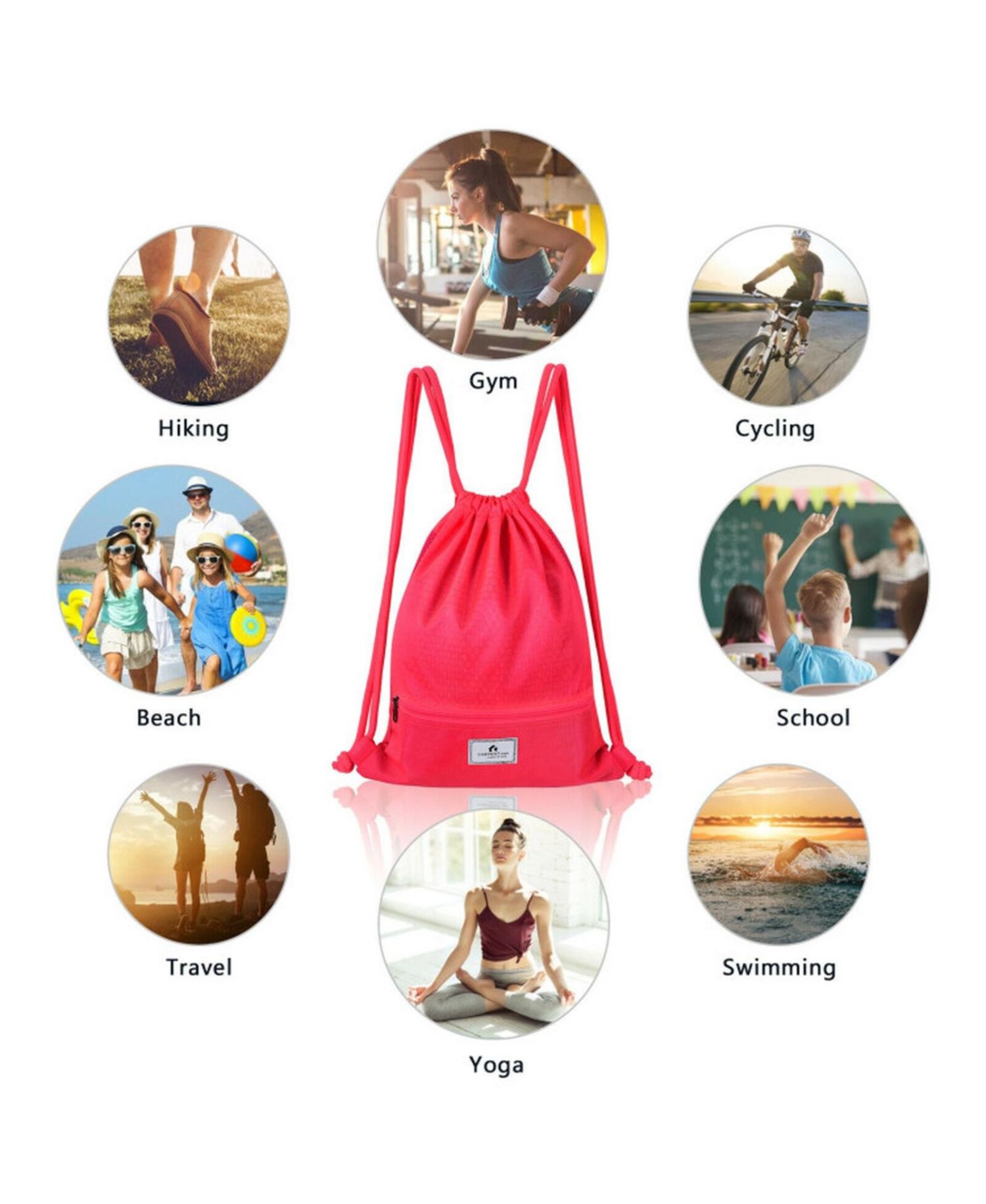Foldable Drawstring Sports Backpack with Zippered Pockets