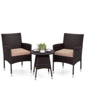 3-Piece Patio Bistro Set with 2 Woven Chairs and Round Side Table