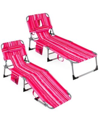 Portable Tanning Chaise Lounge Chairs Set of 2 with Adjustable Footrest