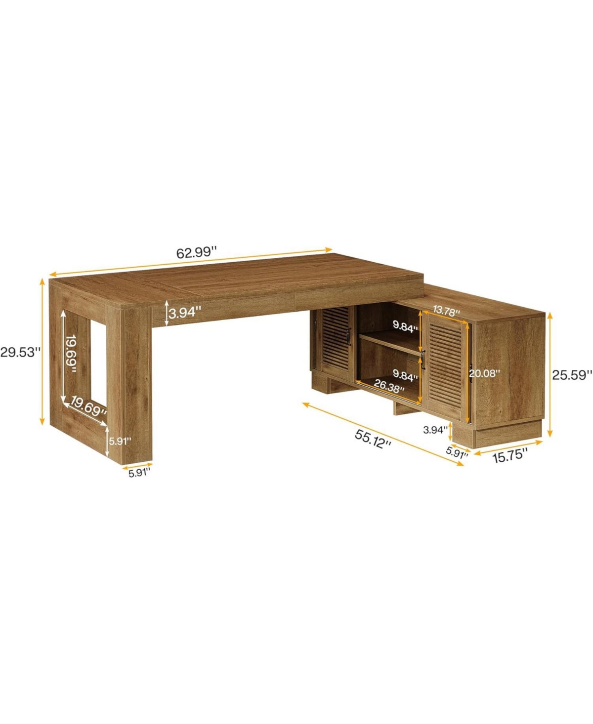 Tribesigns 63-Inch L Shaped Executive Desk with Storage Cabinets and 2-Tier Shelf, Simple Modern Business Furniture Large Computer Writing Table Works