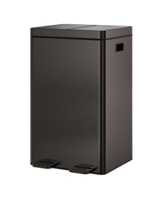 double-bin stainless steel trash can set with a foot pedal and soft-close lid, suitable for kitchens, living rooms, and bedrooms