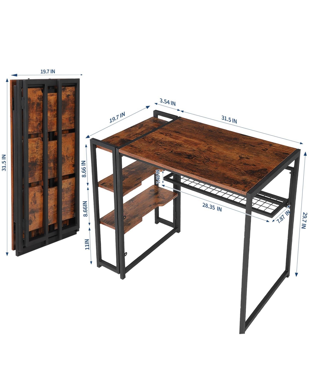 gaomon Folding Desk with Storage Shelves-Space-saving, Sturdy, and Durable No Assembly Required Ideal for Bedrooms and Home Offices
