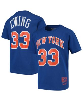 Big Boys and Girls Mitchell Ness Patrick Ewing Blue New York Knicks Hardwood Classics Name & Number T-Shirt