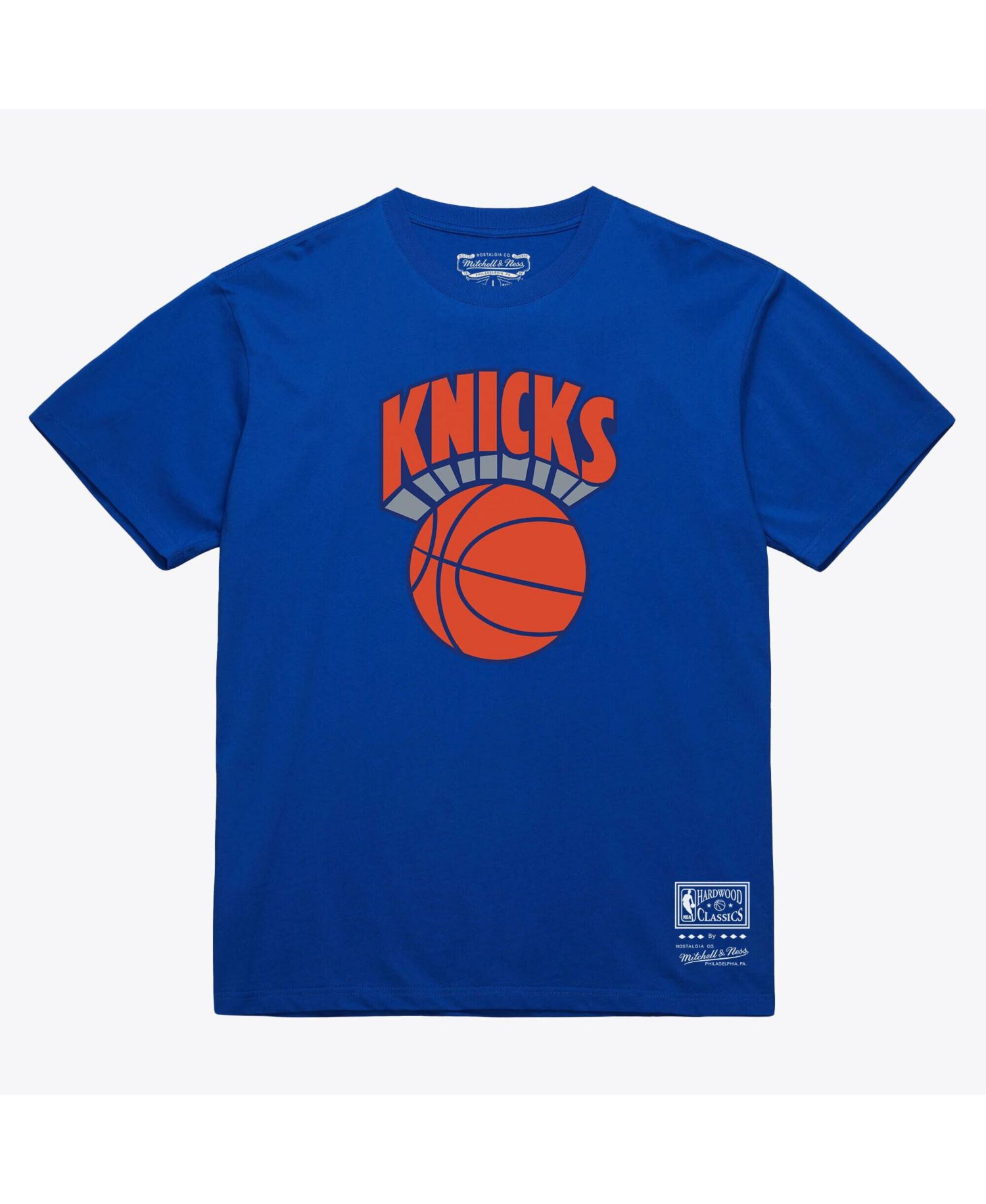 Men's and Women's Mitchell Ness Royal New York Knicks Hardwood Classics Arch T-Shirt