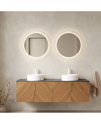 60 Inch Double Sink Bathroom Vanity, Sintered Stone Top, Double Ceramic Vessel Sink, Soft Close Large Storage