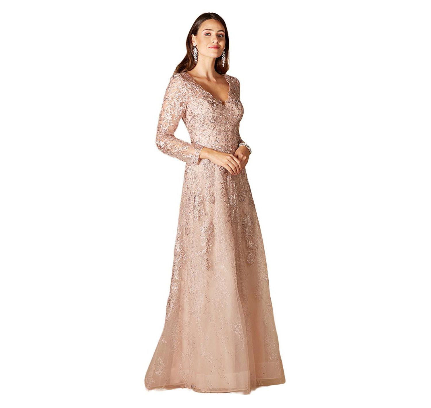 Women's Long Sleeve V-Neck Lace Gown