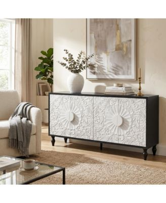 Large Faceted Carved and Spliced Doors Combined with Frames for TV Stand Table, Sideboards, Accent Cabinets