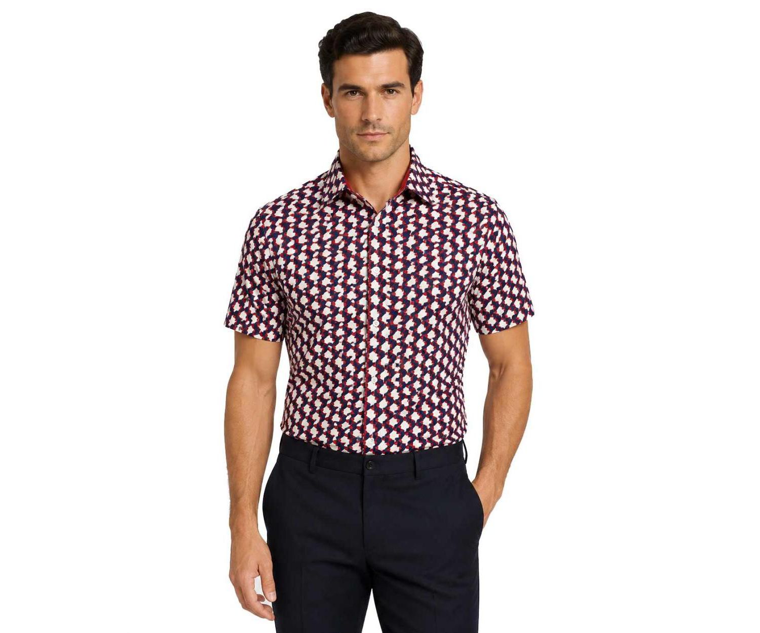 Men's Slim Fit Geometric Print Short Sleeve Shirt