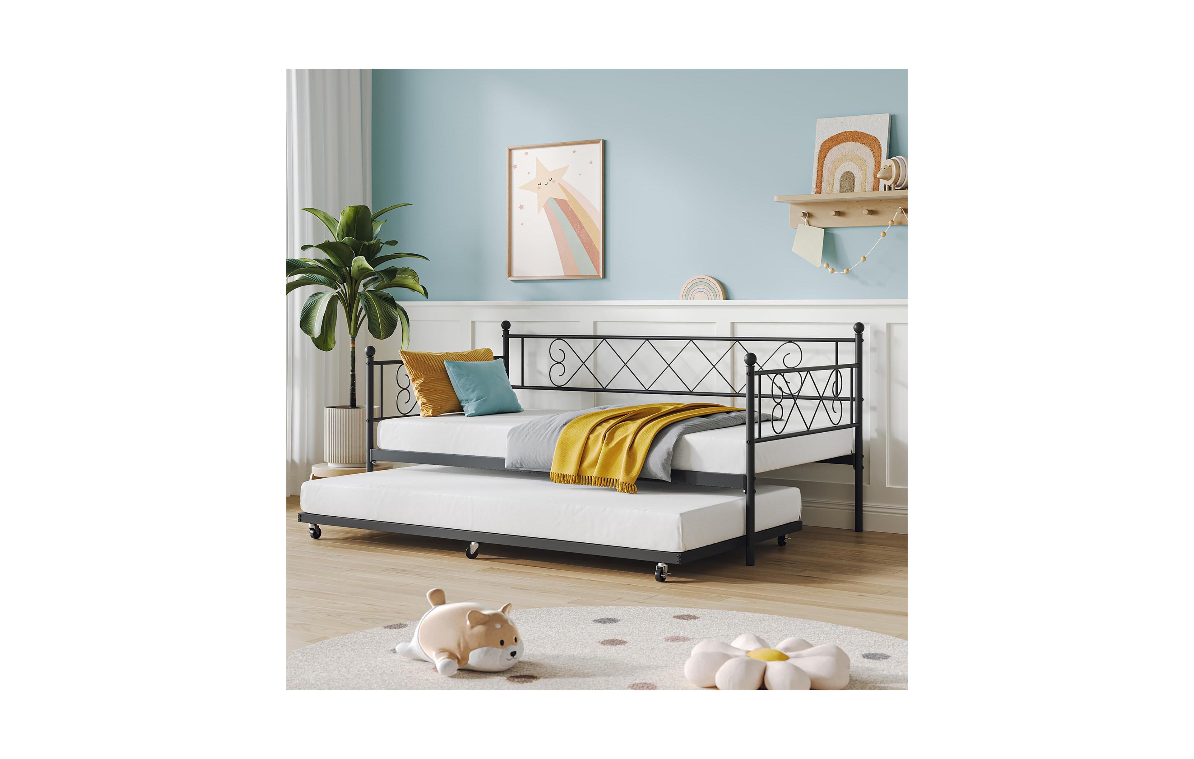gaomon Daybed with Pull-Out Trundle, Steel Slats Support, Space-Saving Sofa Bed for Living Room and Guest
