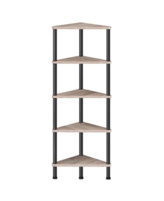 Space-Saving Industrial Corner Bookcase with 5 Open Storage Shelves