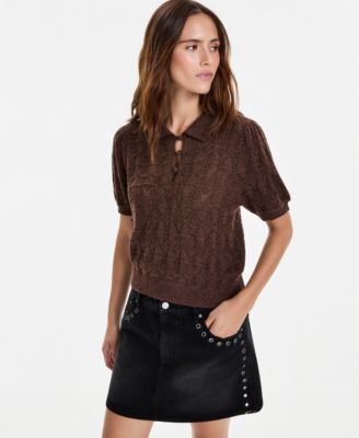 Women's Pointelle-Knit Short-Sleeve Polo