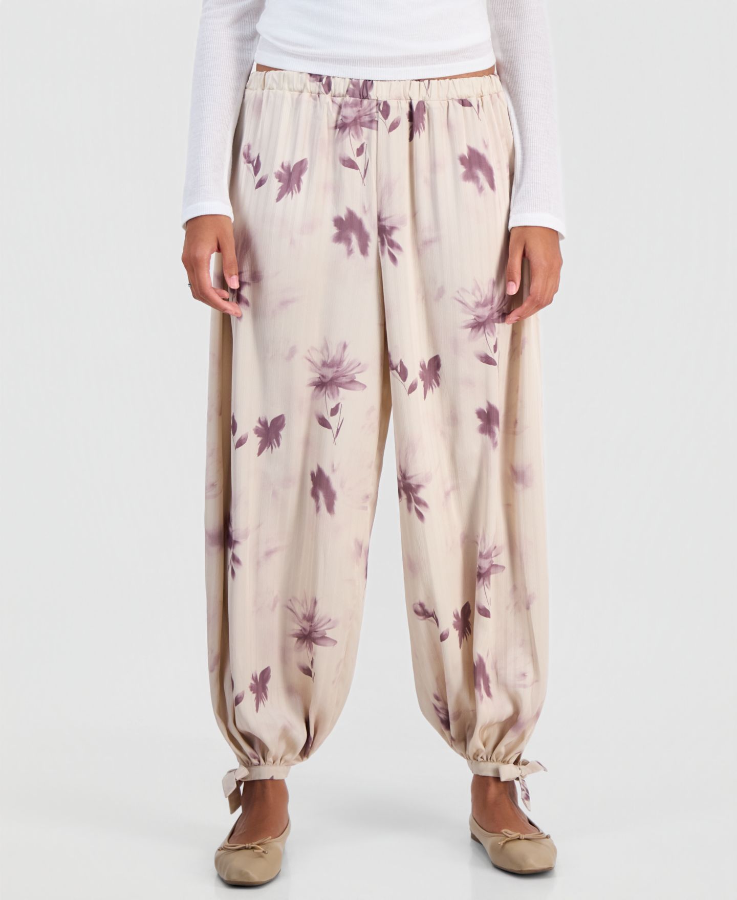 Женские брюки And Now This Floral-Print Tie-Hem Balloon, цвет: Пыльный розовый — фото 2