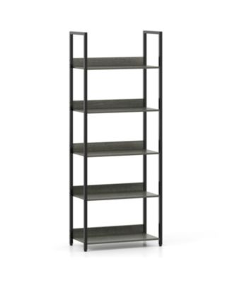 Modern 5-Tier Wooden Bookshelf with Open Shelves and Back