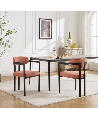 Modern Dining Room Chairs Set of 2 Upholstered Boucle Kitchen Dining Chairs Metal Legs
