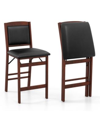 Set of 2 Counter Height Chairs with Rubber Wood Legs Padded Seat and Backrest