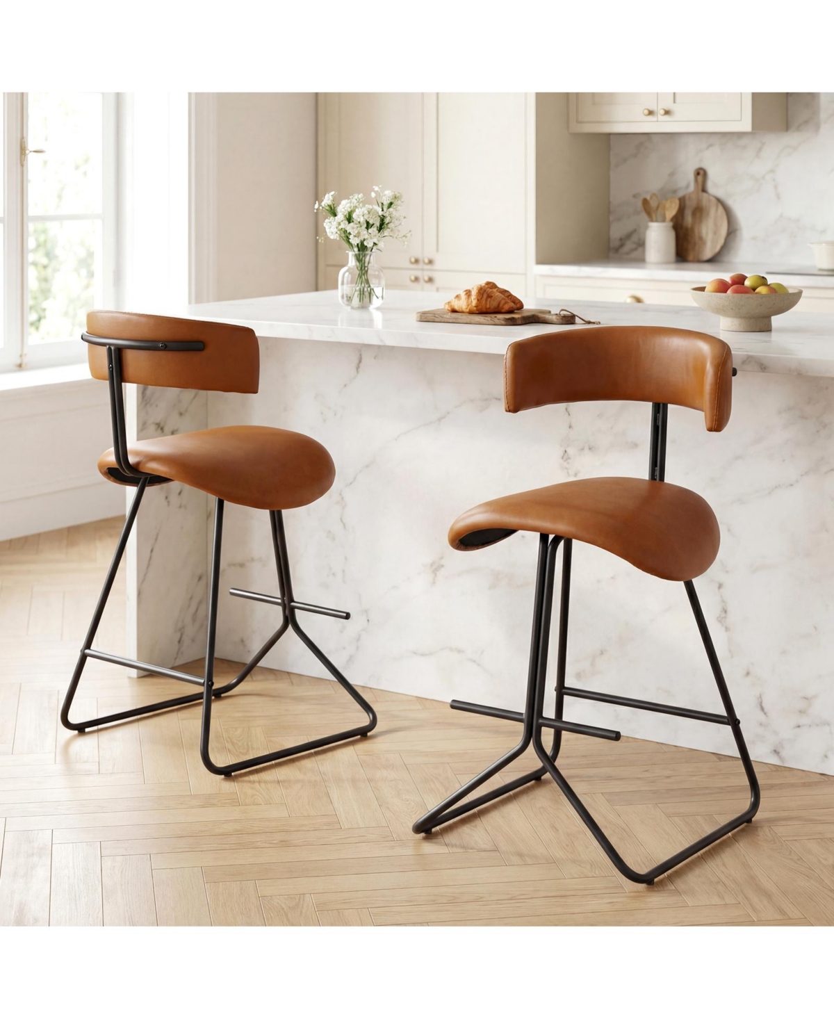 Gymax Set of 4 Modern Counter Height Stools with Curved Padded Back and Seat Metal Legs