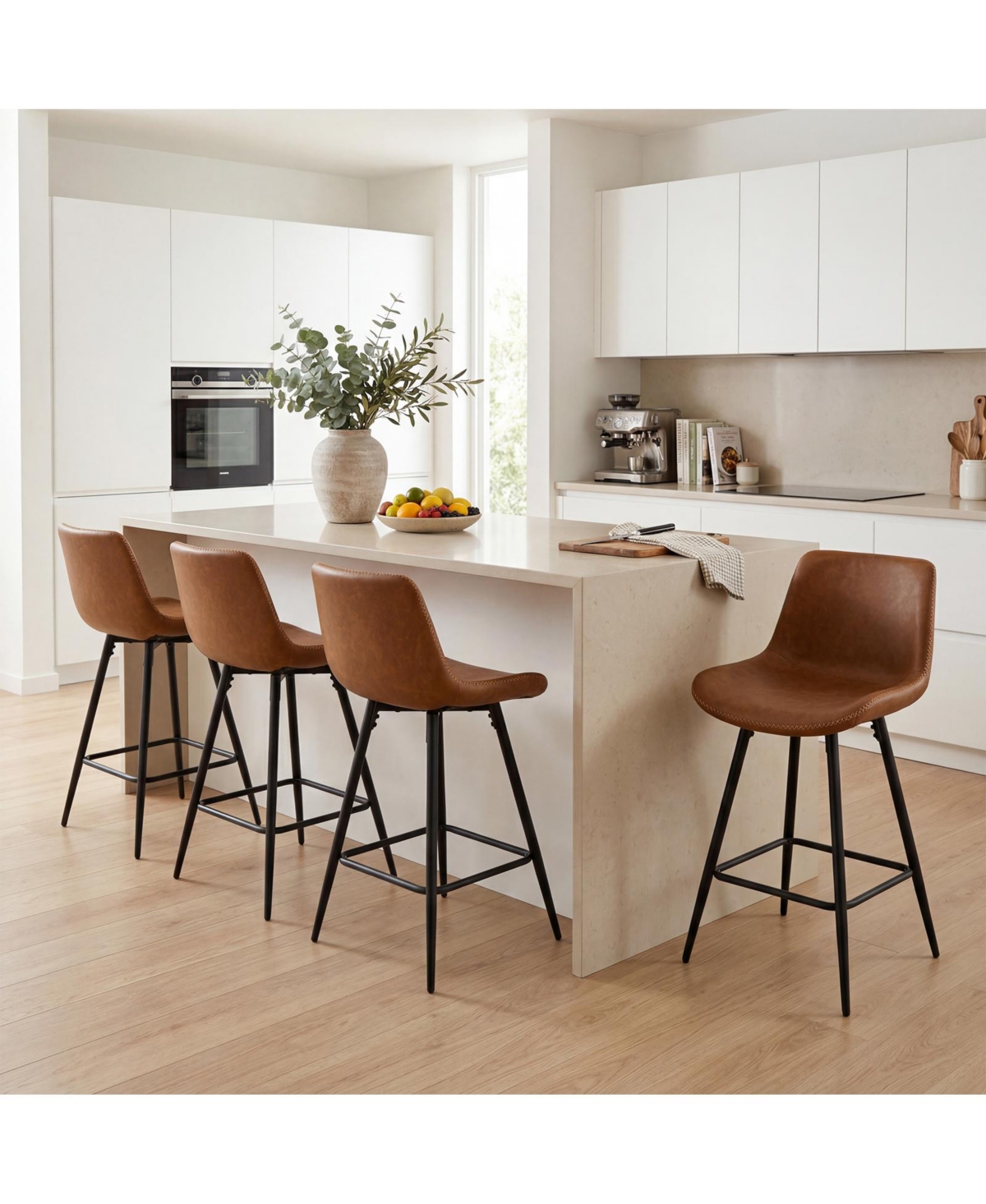 Gymax Set of Bar Stools 24 Inch Counter Height Bar Chairs with Backs and Footrests