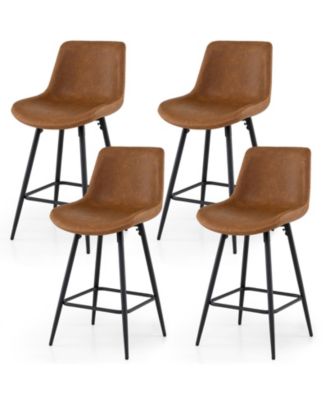 Set of 4 Bar Stools 24 Inch Counter Height Bar Chairs with Backs and Footrests