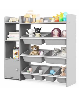 4-Tier Kids Toy Storage Organizer Bookshelf with 8 Toy Organizer Bins Door