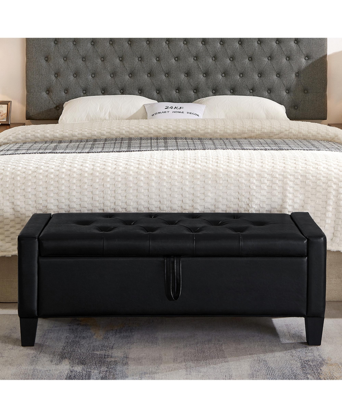 sumyeg Pu Storage Ottoman Bench with Safety Hinge, Upholstered Entryway Seating, 350 lb.Capacity