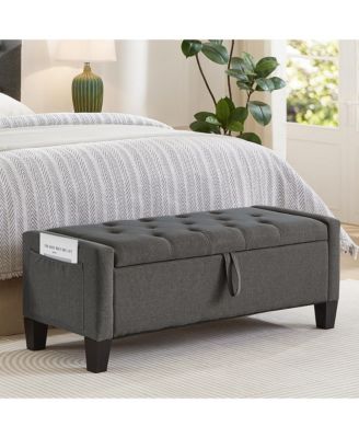 Storage Ottoman Bench with Safety Hinge and Upholstered Seating for Bedroom or Entryway