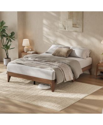 Wood Platform Bed - Noise-Free Design with Metal and Wood Slat Support, No Box Spring Needed, Easy Assembly