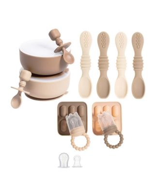 Silicone Baby Feeding Set, Baby Suction Bowls with Lids, 4-Pack Led Weaning Feeding Spoon , and Silicone Baby Fruit Feeders