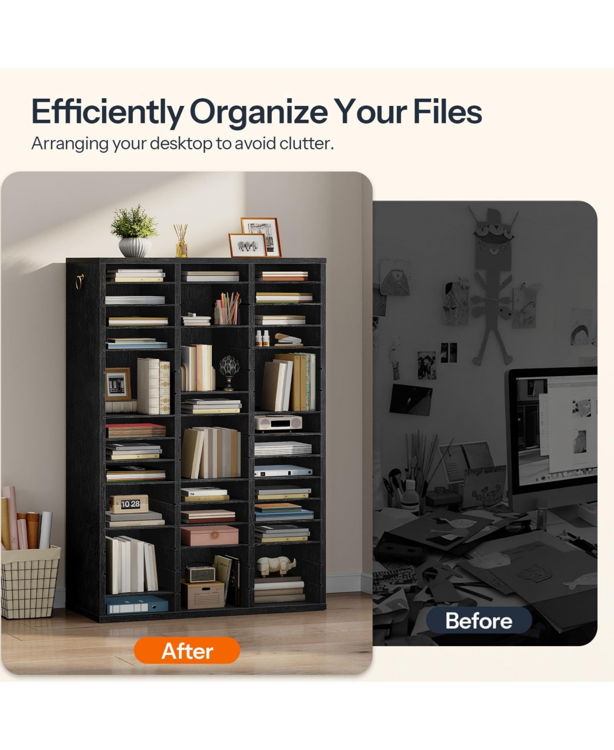 Slickblue Wooden File Organizer with 48 Compartments and Adjustable Shelving