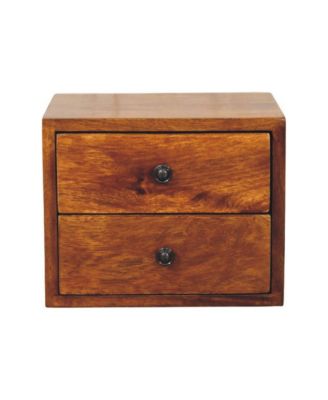12" Chestnut Solid Wood Two Drawer Floating Nightstand