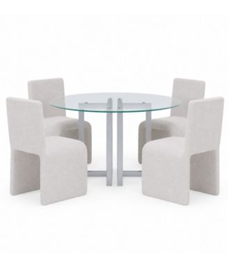 Emila 5-Piece Fabric Round Table and Upholstered Chairs Dining Set