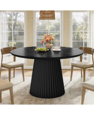 47 Inch Round Dining Table for 4 to 6 People, Farmhouse Kitchen Table with Heavy Duty Fluted Pedestal Base Table Only