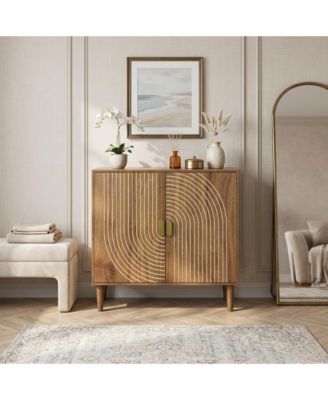 Wood Buffet Cabinet, Line Groove Design, 2-Door Storage Sideboard