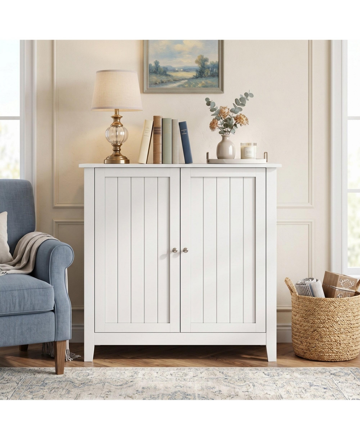 Sailvan Double Door Storage Cabinet, Mid-Century Modern Freestanding Buffet