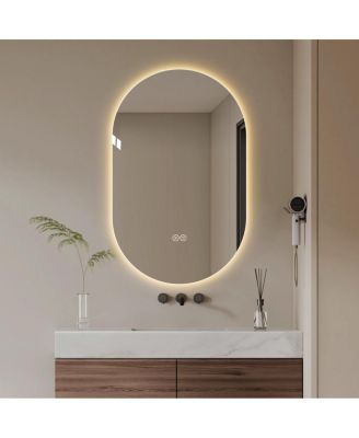 48" x Oval Wall-Mounted LED Touch Bathroom Mirror, Anti-Fog Vanity Mirror for Home or Barber Shop
