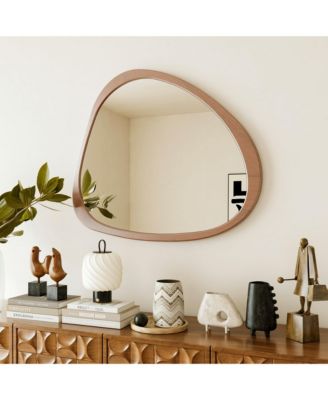 45" Asymmetrical Solid Pine Wood Wall Mirror, Large Decorative Mirror for Living Room