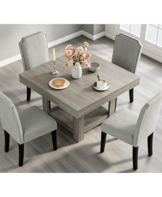 Square 47.2 Inch Dining Table for 4 to 6, 2 Tier Storage Shelf, Walnut Waterproof Design, 350Lbs Capacity, Anti Wobble Triangle Legs
